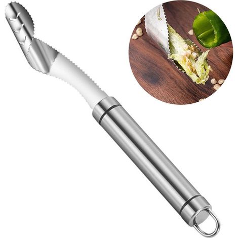 Évidoir à poivre à poignée souple en acier inoxydable, outil dentelé multifonctionnel, accessoire de cuisine (1/5)