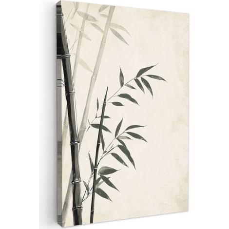 TABLEAU SUR TOILE Japandi - Bambou - Beige Tableau Chambre Adulte 90x140 cm