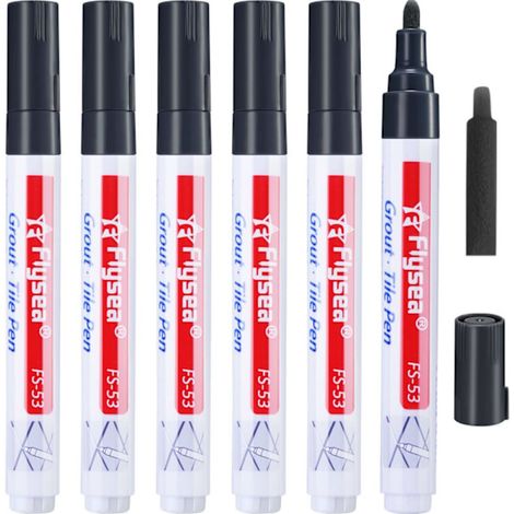 Lot de 6 stylos à joints pour carrelage, marqueurs de réparation et de remplissage de joints pour la restauration des murs, sols, salles de bains et cuisines (noir) (1/5)