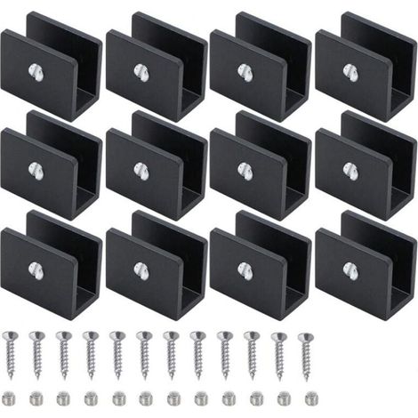 Morsetti per guide in vetro da 12 pezzi, clip di supporto per ripiani in vetro, staffe regolabili in alluminio per ripiani in vetro, staffe angolari in metallo a forma di U, morsetti per vetro a foro (1/4)