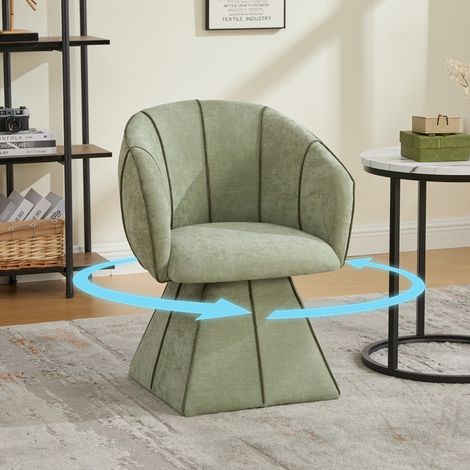 Chaise pivotante tissu chenille vert olive 56x54x74,5 ergonomique dossier haut pour adulte ado chambre salon confortable (1/5)