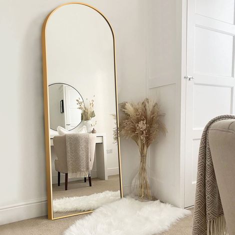 Miroir arqué Pleine Longueur Debout ou penché Contre Le Mur, Grand Miroir surdimensionné pour Chambre à Coucher, Cadre Fin en Alliage d'aluminium, doré, 162,6 x 53,3 cm (1/5)