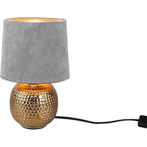 SOPHIA LAMPADA DA TAVOLO BASE CERAMICA ORO E PARALUME EFFETTO VELLUTO GRIGIO H. 26CM 1 LUCE ATTACCO E 14
