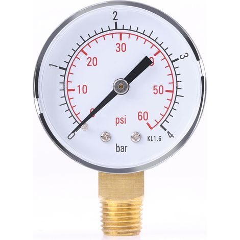 Mini Manomètre Pression 0-4 bar / 0-60 psi pour Carburant, Air, Huile, Eau - Filetage NPT (1/5)