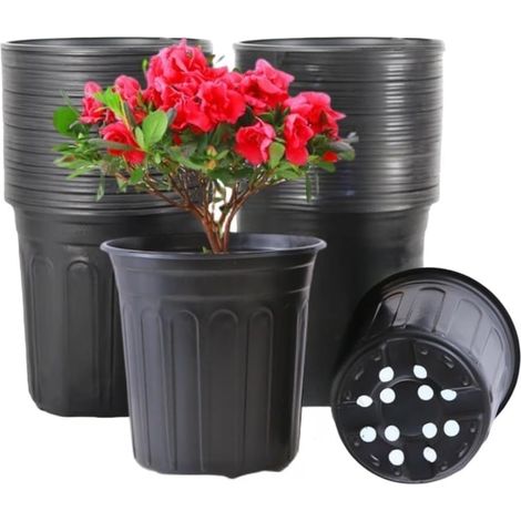 Paquete de 50 macetas de plástico de 1 galón para vivero de plántulas, macetas de plástico para plantas, macetas para plántulas para trasplantar, contenedores de jardinería reutilizables.