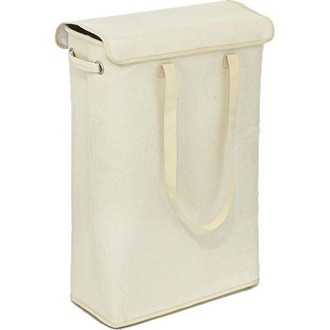 Beige color narrow laundry basket with lid, foldable and slim storage basket (1/5)