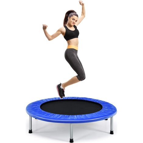COSTWAY Trampoline de Fitness Pliable Enfant Ø95,5CM Charge Max 150KG avec 32 Ressorts avec Boucle Housse de Protection en PVC Bleu (1/5)