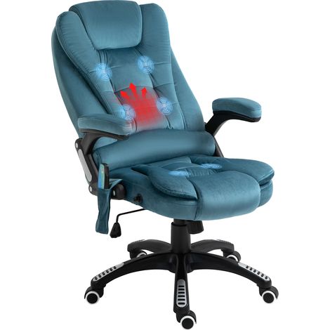 Massage Recliner Chair Heated Office Chair Six Massage Points Velvet-Feel Fabric 360° Swivel Wheels Blue (1/5)