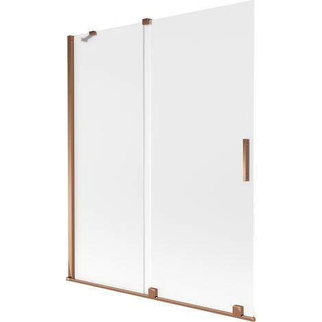 Mexen Velar Badewannen-Faltwand 2-teilig, 140 x 150 cm, Milchglas, Roségold - 896-140-000-31-60 (1/2)