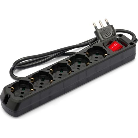 Multiprise 5 places multifonctions Schuko + 10/16 A avec interrupteur câble 1 m et fiche 16 A (1/5)