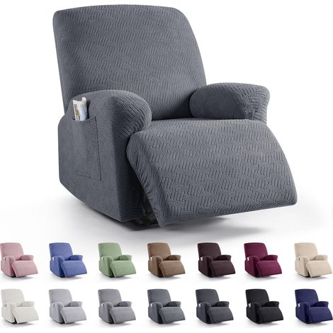 Housse fauteuil inclinable extensible, rayures jacquard, protection meubles animaux enfants (1 place, gris foncé) (1/5)