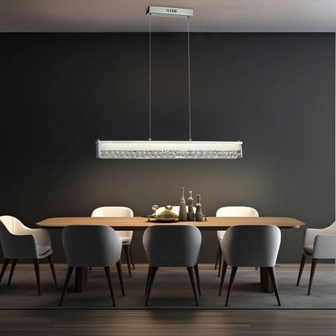 Pendelleuchte Glas Kristalle Hängelampe Chrom Pendellampe Höhenverstellbar, 1x LED 20 Watt 1800 Lumen warmweiß, L 78 cm