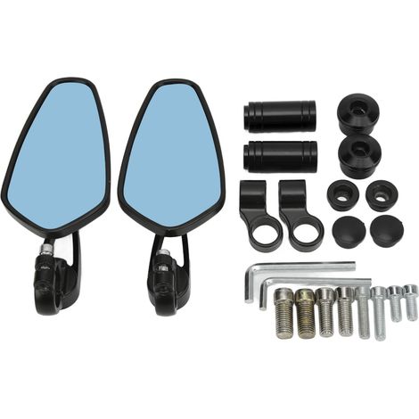 Rétroviseur Moto Universel avec Verre Bleu, Rétro Assistant de Recul, Rotation 360°, Compatible Fixation 8MM/10MM, Noir (1/5)