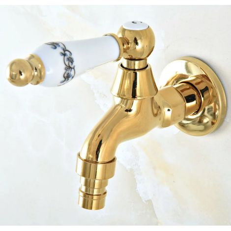 Robinet d'extérieur de luxe en laiton doré (style G) - Robinet de jardin mural - Robinet pour machine à laver - Robinet de lavage simple à eau froide (1/5)