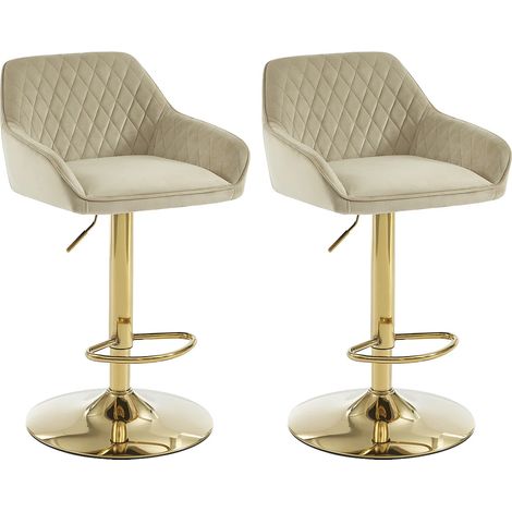 Set di 2 sgabelli da bar in velluto e metallo dorato - Altezza regolabile - Beige - TAVOA (1/5)