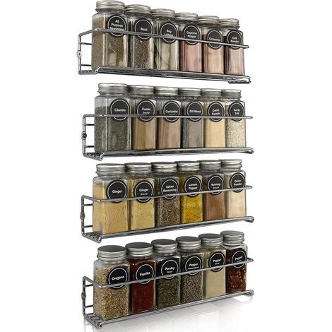 Set di 4 porta spezie da parete in metallo, autoadesivi, ideali per la cucina, non richiedono forature, perfetti per armadietti, montaggio a parete, frigorifero e conservazione delle spezie, colore ar (1/5)