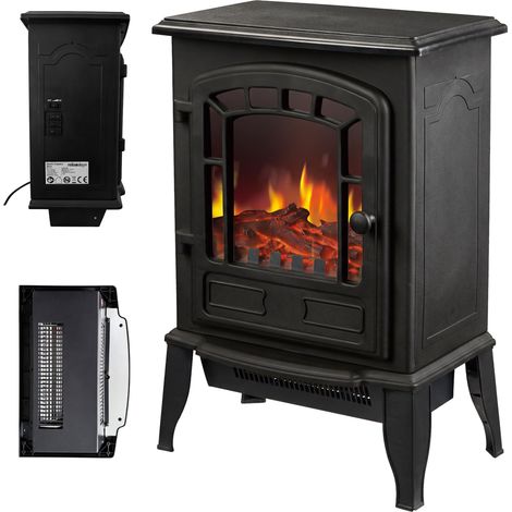 Relaxdays Elektrokamin, mit Flammeneffekt & Heizung, 2 Heizstufen, Thermostat, HxBxT: 56,5 x 39 x 24 cm, Kamin, schwarz (1/5)