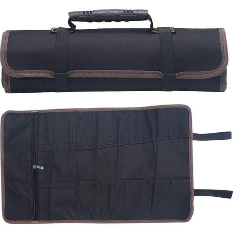 Sacoche d'électricien, sac de rangement multifonctionnel en rouleau, sac en toile épaisse et résistante pour ordinateur, trousse à outils, idées d'aménagement pour appartement (noir) (1/5)