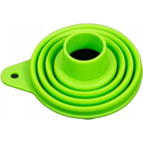 Entonnoir de cuisine pliable en silicone, résistant aux éclaboussures, avec support, vert (1/5)