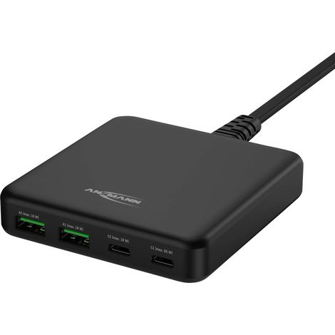 ANSMANN chargeur rapide USB 65W 4 ports Charger, USB-C/USB-A (1/5)