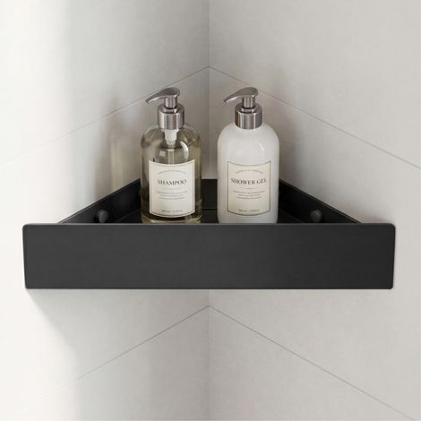 Mai & Mai Duschablage zum Bohren oder Kleben, Duschregal Badablage Ecke, Badezimmerablage zur Wandmontage für Bad und Küche, Sandschwarz Reglo-07