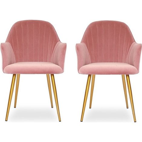 MEUBLER DESIGN Chaise De Salle À Manger Pied Or Skull X2 Rose, Velours, Métal, Style Art déco, 60 x 58 x 75 cm (1/5)