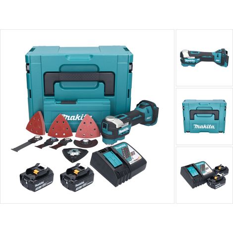 Makita DTM 52 RFJX4 Akku Multifunktionswerkzeug 18 V Starlock Max Brushless + 2x Akku 3,0 Ah + Ladegerät + Zubehör Set + Makpac
