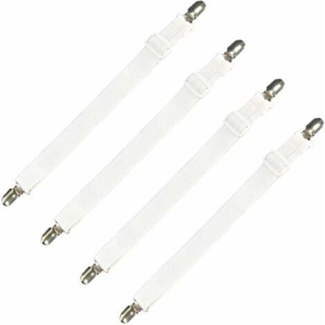 Tendeurs de drap réglables lot de 4 – sangles élastiques 30 à 120 cm, blancs, pour lit, canapé et housse de repassage (1/4)