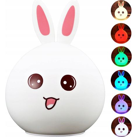 Lampara de noche para ni帽os conejo LED silicona RGB t谩ctil suave pilas (1/5)