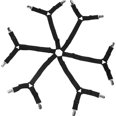 Sangles élastiques réglables, noires, lot de 1, modèle 2 Clips métalliques, attaches pour draps, pour draps-housses, fixations pour protège-matelas (1/5)