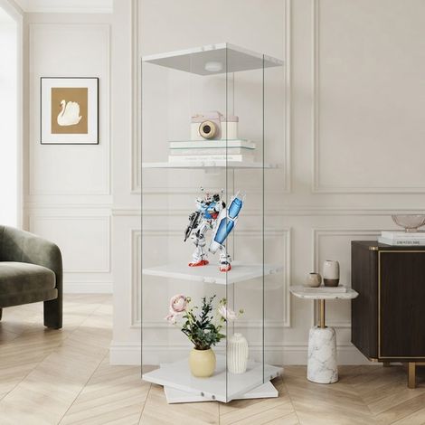 ADWOLT Vitrine Blanc 38x38x121 cm ,Vitrine de salon,Meuble Rangement Éclairage LED Réglable, Vitrine Verre Rotative 360° Moderne (1/5)