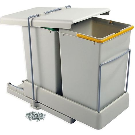 Emuca Recycling-Recyclingbehälterzur Bodenmontage und automatischen Entnahme in der Küchenzeile 2x14Liter, Kunststoff Grau (1/5)