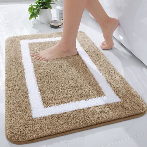 Antirutsch-Badvorleger aus weicher Mikrofaser - 50 x 80 cm - Beige