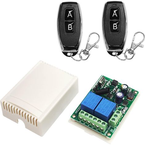 433mhz commutateur de telécommande sans fil, 2 canaux AC 220V 230V 240V Relais Récepteur avec 2 émetteur pour Porte de Garage Volet Roulant Lumières Pompes (1/5)