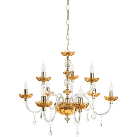 Lampada a sospensione PATRICIA in vetro e cristallo D88 cm Ambra 9 LUCI (1/3)