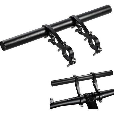 Extensor doble para manillar de bicicleta – Aluminio – Extralargo – 20-32 mm – Para todos los accesorios – Negro (1/5)