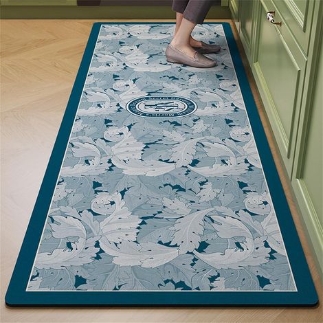 Highdi Absorbant Diatomite Tapis Cuisine - Modèle Pastoral Tapis Cuisine Devant Evier Séchage Rapide, Tapis Cuisine Antidérapant, Lavable Tapis de Cuisine, pour Cuisine, Salon (Bleu,60x90cm) (1/5)