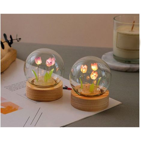 Veilleuse à fleurs Fleur veilleuse tulipe lampe de nuit décoration de la maison veilleuse lampe moteur interieur Violet (1/5)