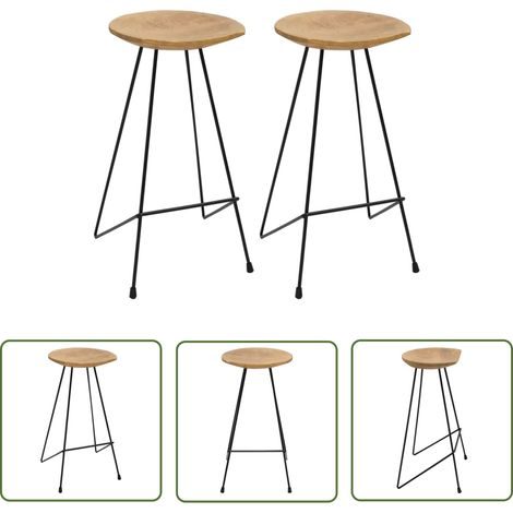 The Living Store Tabourets de bar lot de 2 bois de teck massif - Tabourets De Bar - Tabourets Hauts - Meubles Rustiques - Mobilier Design - Chaise Haute (1/5)