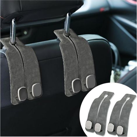 Ecleanfy - Crochets de siège auto en velours - Crochets de rangement universels - Velours gris - Peuvent servir à suspendre des sacs à main (1/5)
