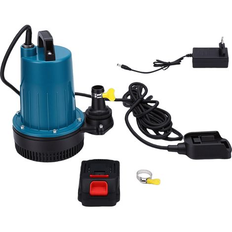Pompe de transfert d'eau submersible sans fil 1003 GPH Puisard portable 2,0 Ah Alimenté par batterie Autonomie 1 H pour piscine, spa, jacuzzi, jardin, projets extérieurs, prise UE