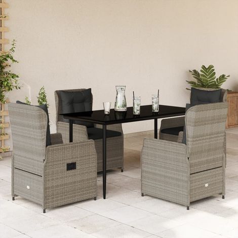 Ensemble à manger de jardin et coussins 5 pcs-Salon de jardin gris clair rotin 680075 (1/5)