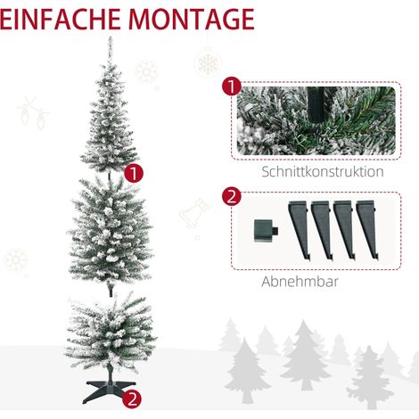 Sapin de Noël artificiel 210 cm, branches PVC enneigées, pliable, pied métallique, vert et blanc (1/5)