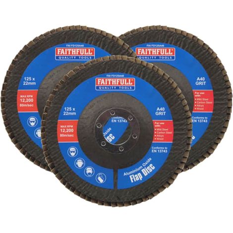 Faithfull 40 Grit Aluminium Oxide Flap Discs 125mm 3 Pack
