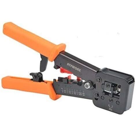 RJ45 Outil de sertissage pour RJ11 / RJ12 Réseau et câbles téléphoniques - Outil de sertissage 3-en-1 télécom modulaire Pince de câble réseau Pince à sertir à cliquet pour câble réseau 6P / 8P