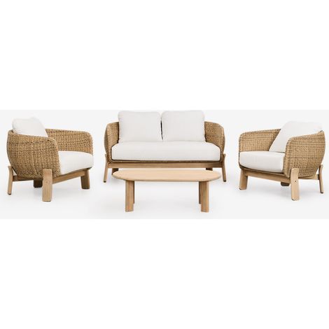 Salon de jardin Leilan avec canapé 2 places, 2 fauteuils et table basse en bois d'acacia et rotin SKLUM (1/5)