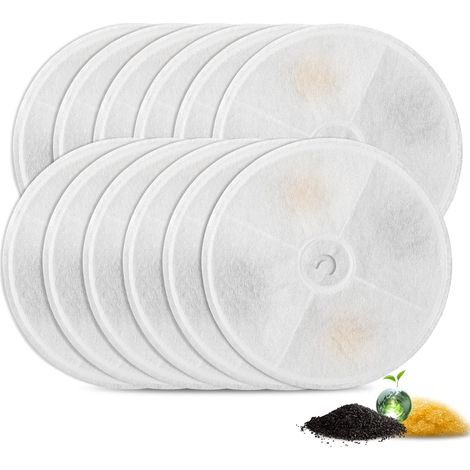 Filtre Fontaine Eau Chat, Lot de 10 Filtres pour 1,85 l Fontaine à Eau,2.0 & 3.0 Remplacement Round Rechange Filtre avec résine activée au Carbone Trois système pour Fontaine à Eau et Chat (1/4)