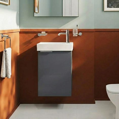Vitra S20 Square RH Wall Hung Vanity Unit and Basin 450mm Wide - High Gloss Anthracite (1/2)