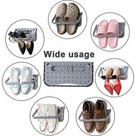 Support de Chaussure Mural Pliable, Range-Chaussures Rabattable Etagere Suspendue pour etagre de Rangement pour Chaussures - 4 pcs Gris (1/4)