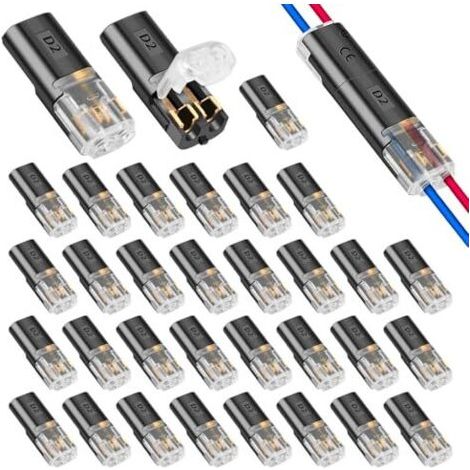 50 Pièces Connecteur Electrique 2 Broches, 12V Etanche Fils Raccord Rapide Sans Soudure pour Câble 18‑22 AWG Pour LED Auto, Camions et Bricolage Rxtérieur, Connexion Fiable Enfichable - (1/5)